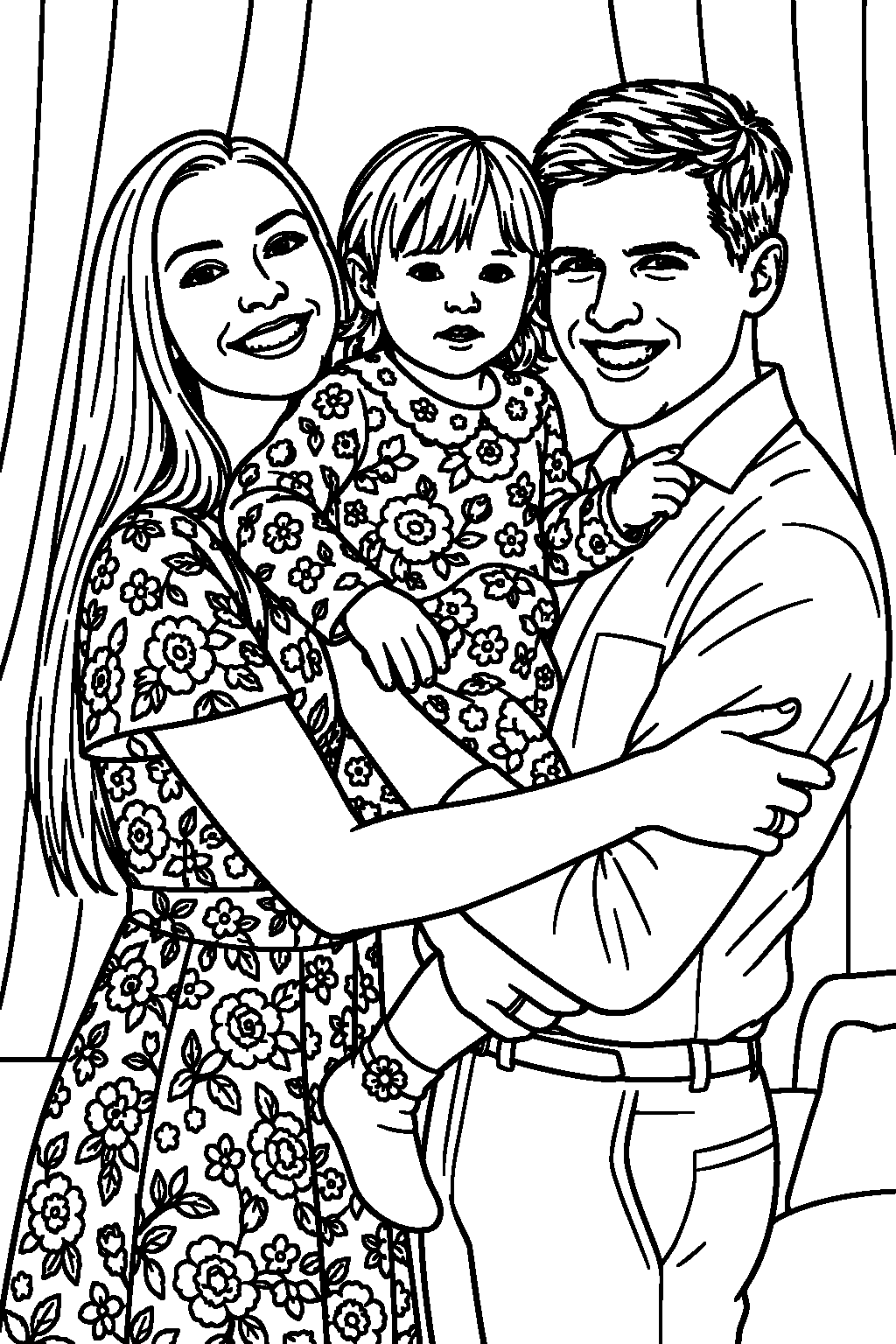 A family portrait, turned into a coloring book page